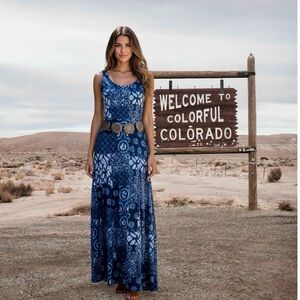 Ralph Lauren Vintage Batik Print Cotton Knit Maxi Dress